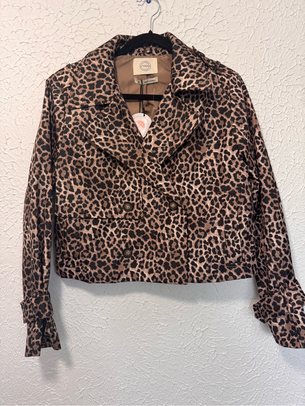 STOOSH Leopard Print Cropped Water Resistant Jacket Small